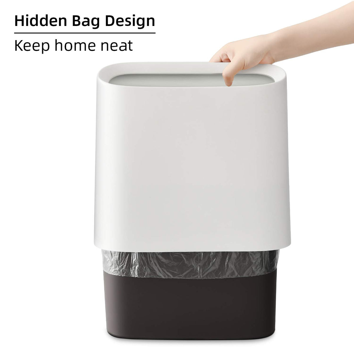 SUBEKYU slim rectangular trash bin ideal for narrow hallways and desks.