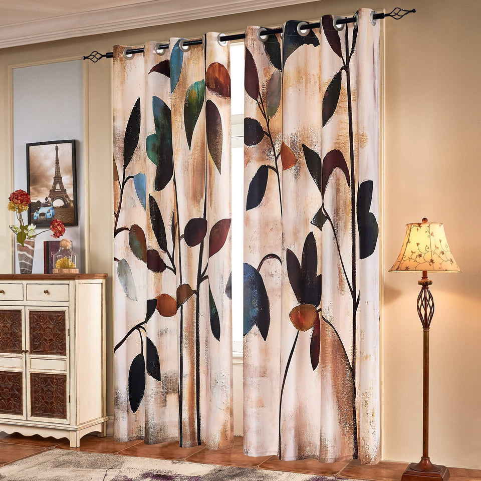 SUBRTEX light-filtering curtains brown floral drapes for soft ambient living room light.