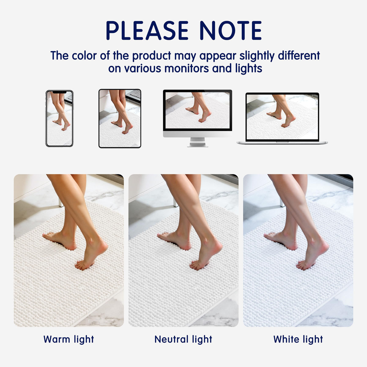 SUBRTEX white bath rug adds a clean, inviting look.