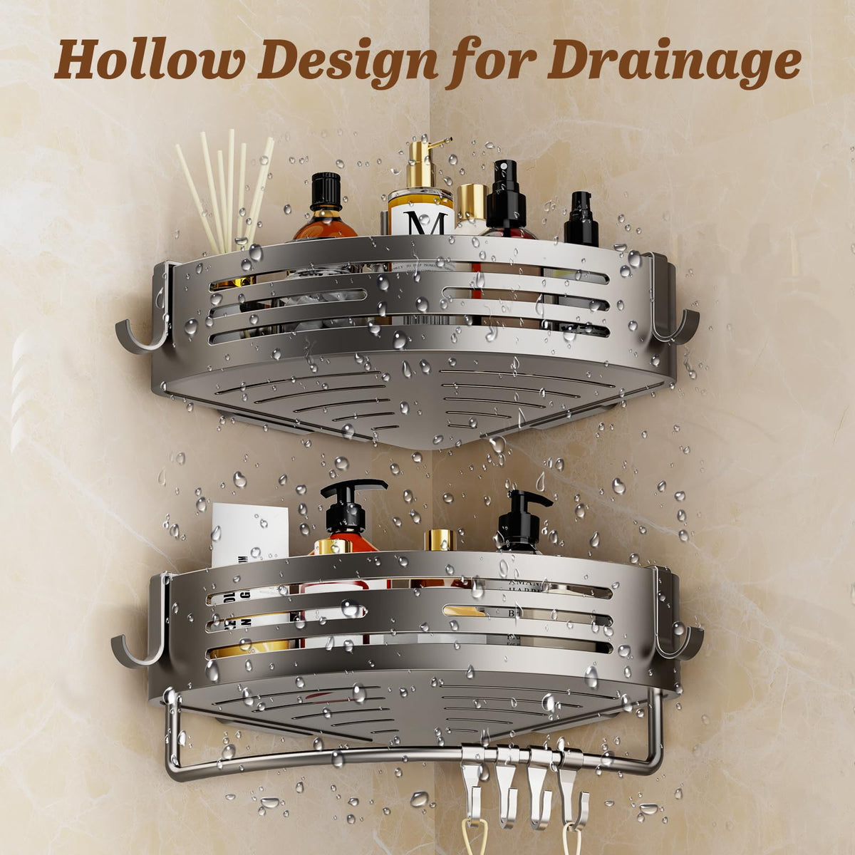 SUBUCOYO aviation aluminum shower organizer resists rust and wear.