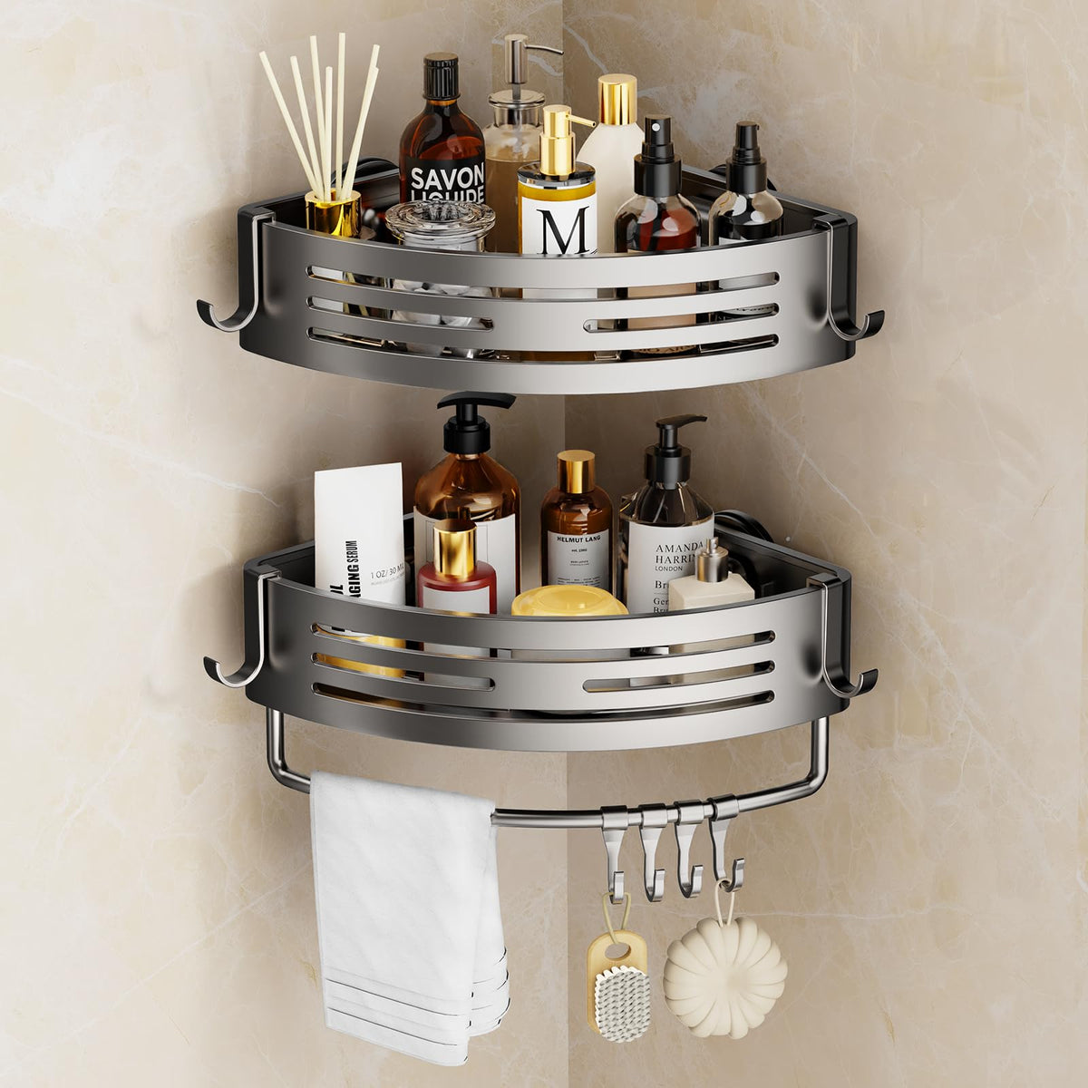 SUBUCOYO corner shower caddy with suction cups saves space in the bathroom.