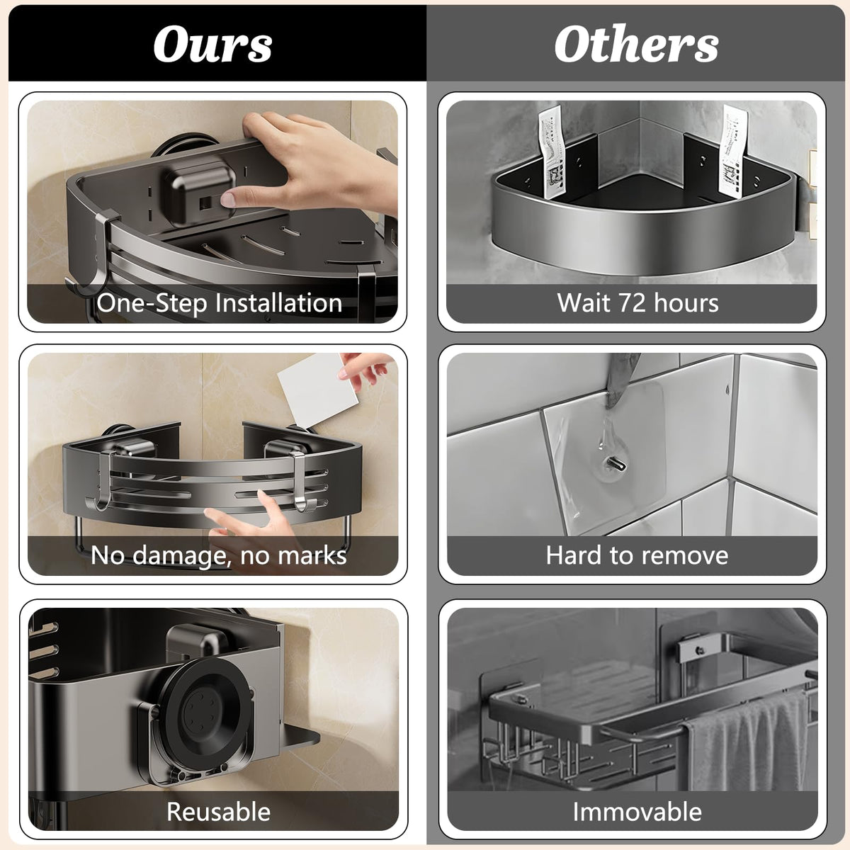 SUBUCOYO elevated design prevents bottle slips during showers.
