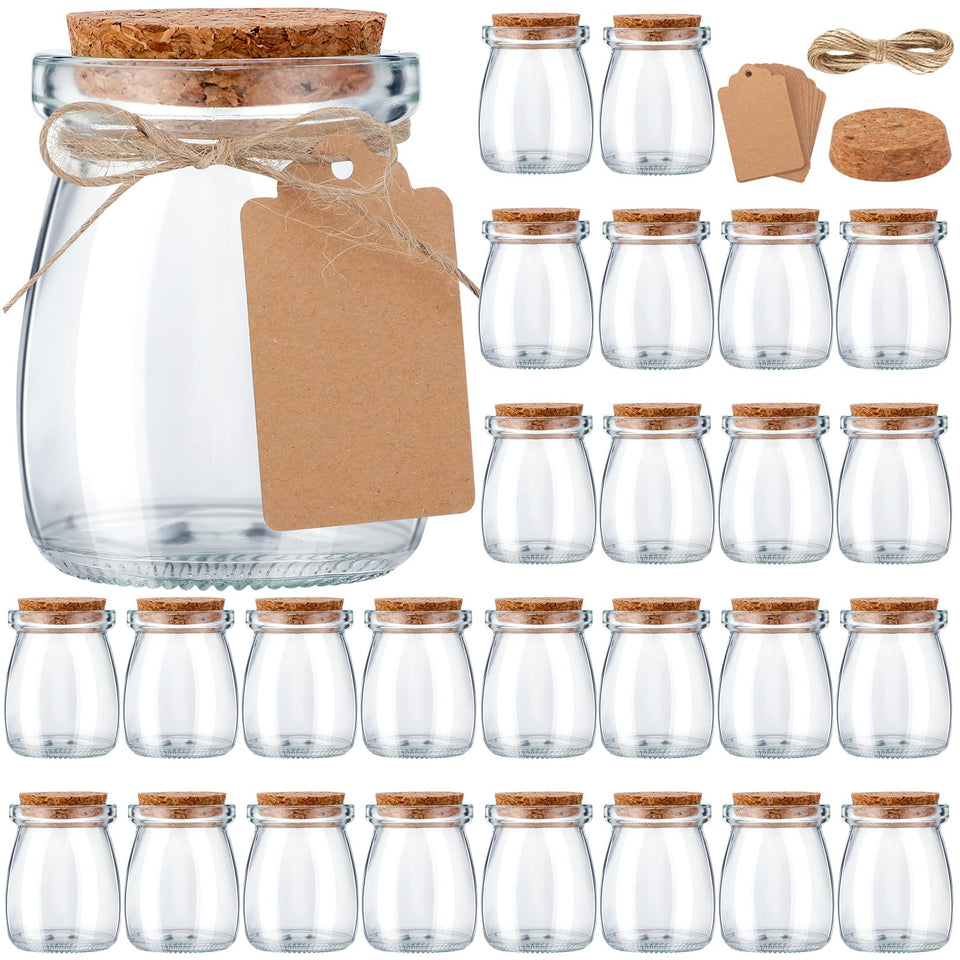 Suclain 3.4 oz glass jar with cork lid for party favors and gifts.