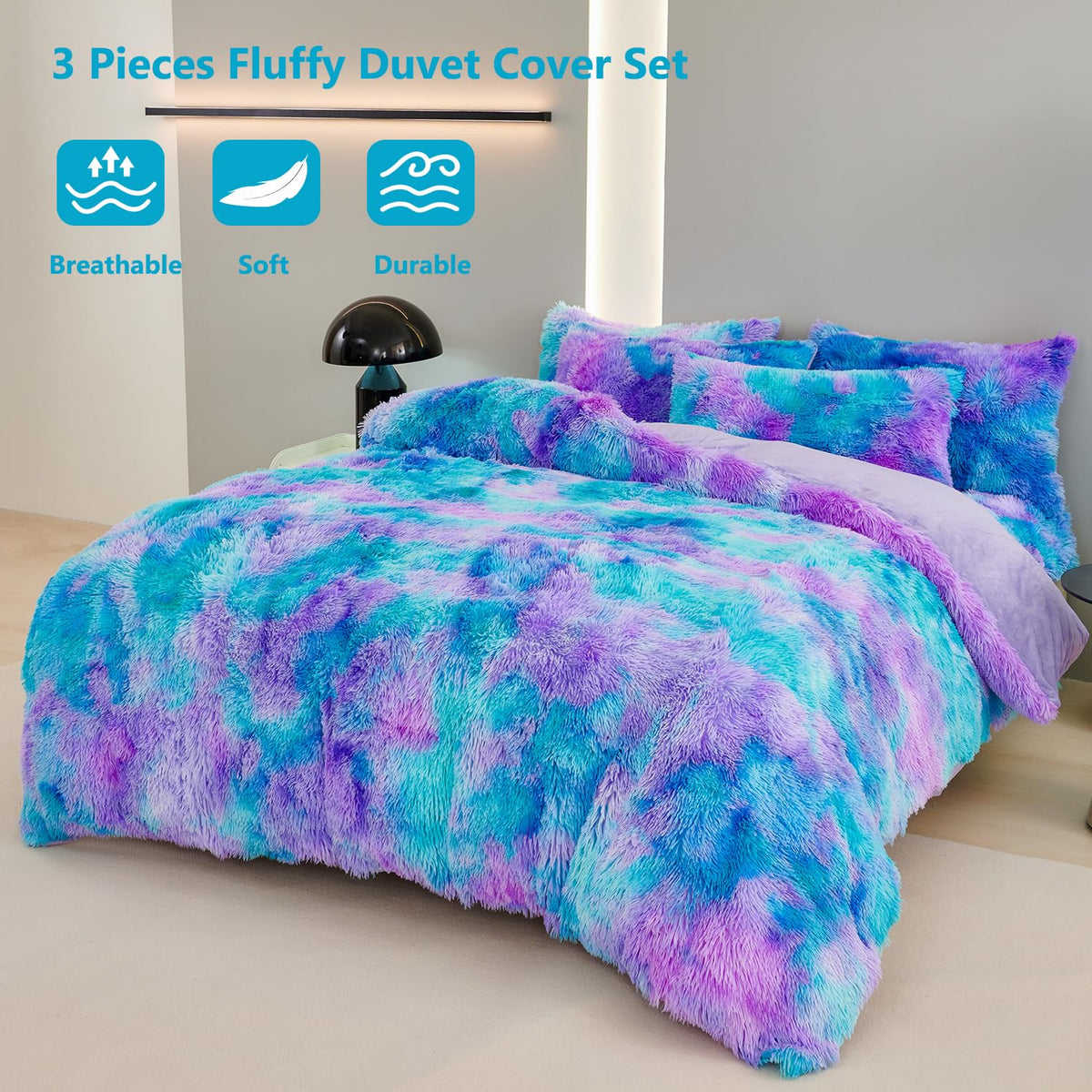 SUCSES ombre tie-dye duvet cover highlighting soft velvet mink underside.