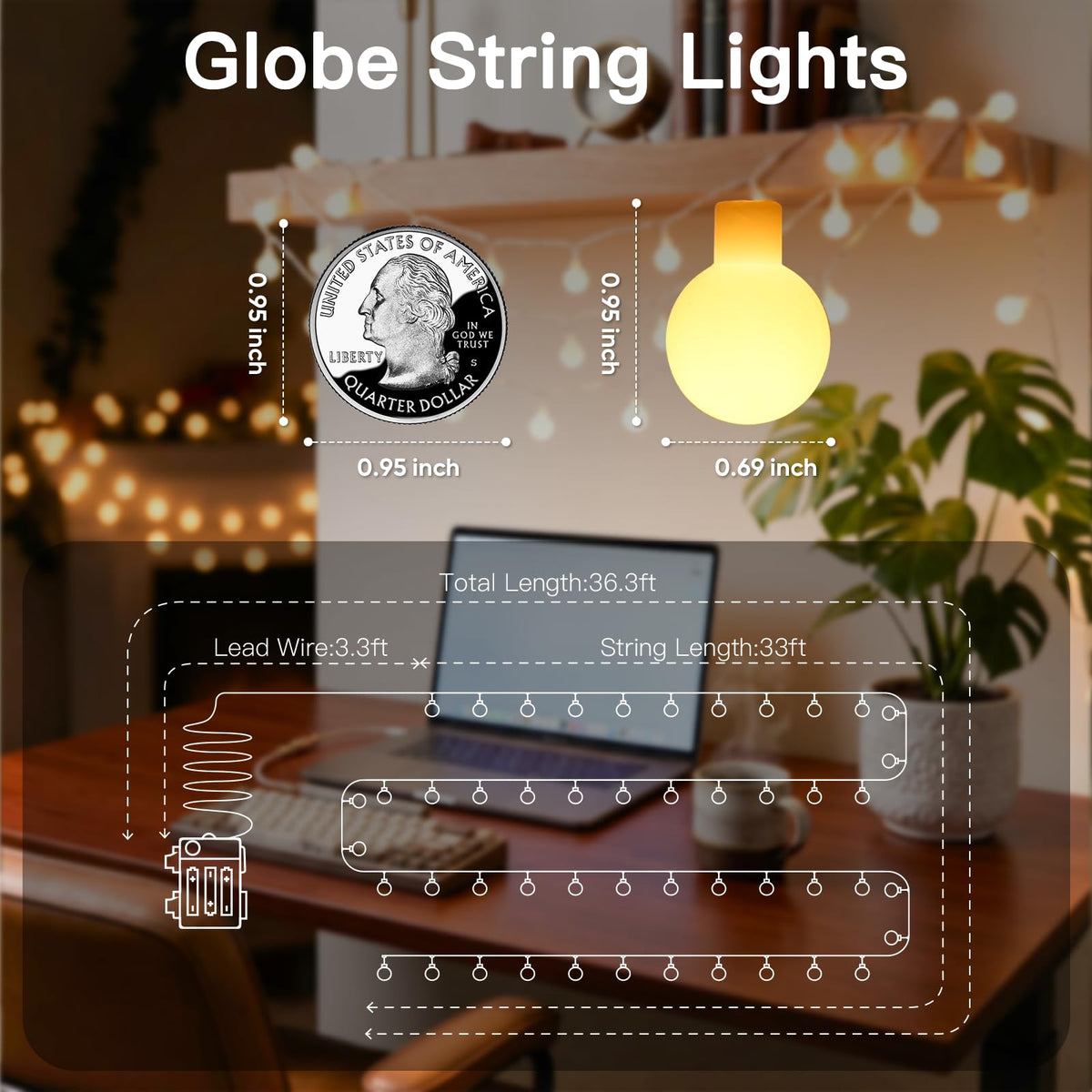 suddus Globe String Lights with remote-control for easy mode changes