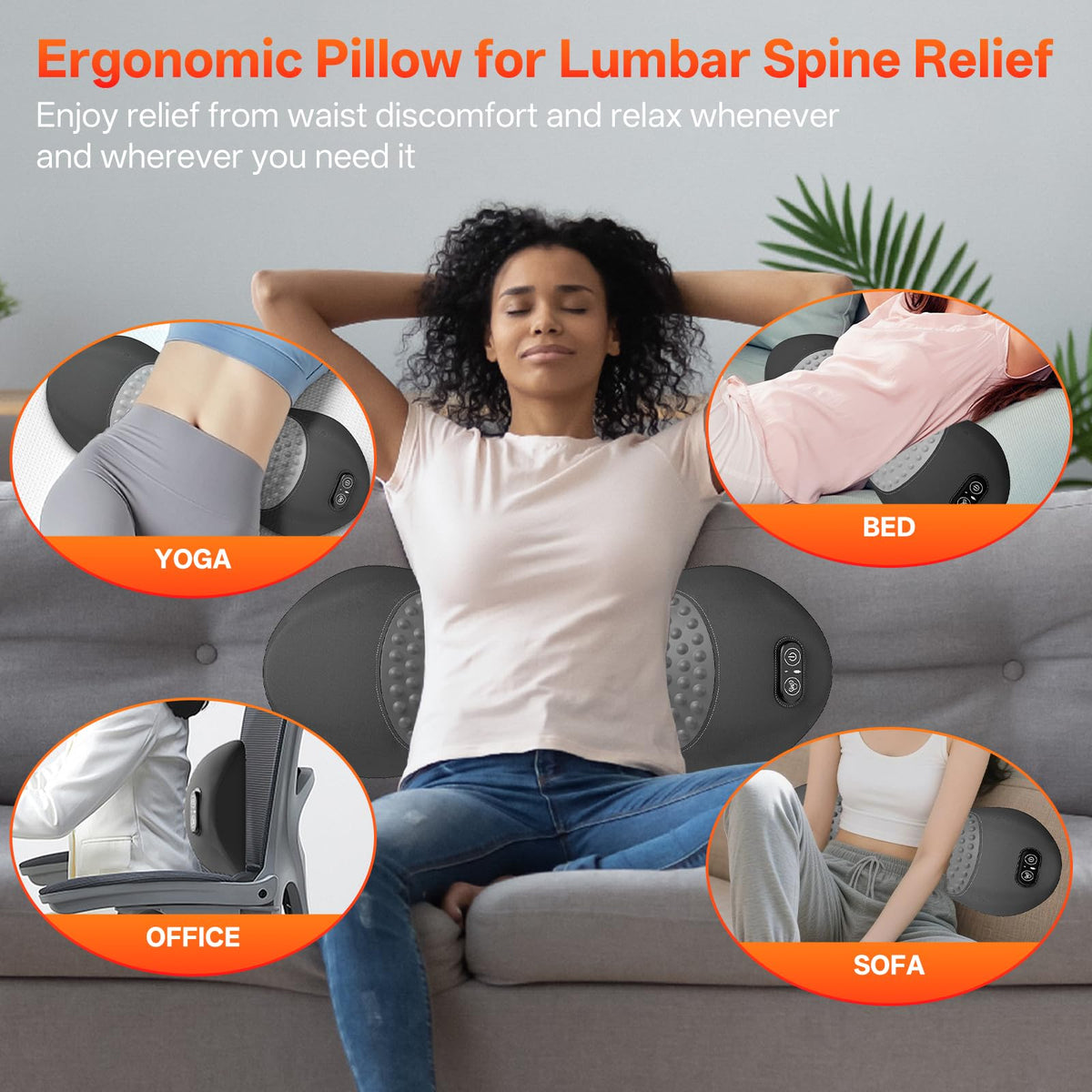 SUDAHIA lumbar pillow shown on bed or chair for versatile support