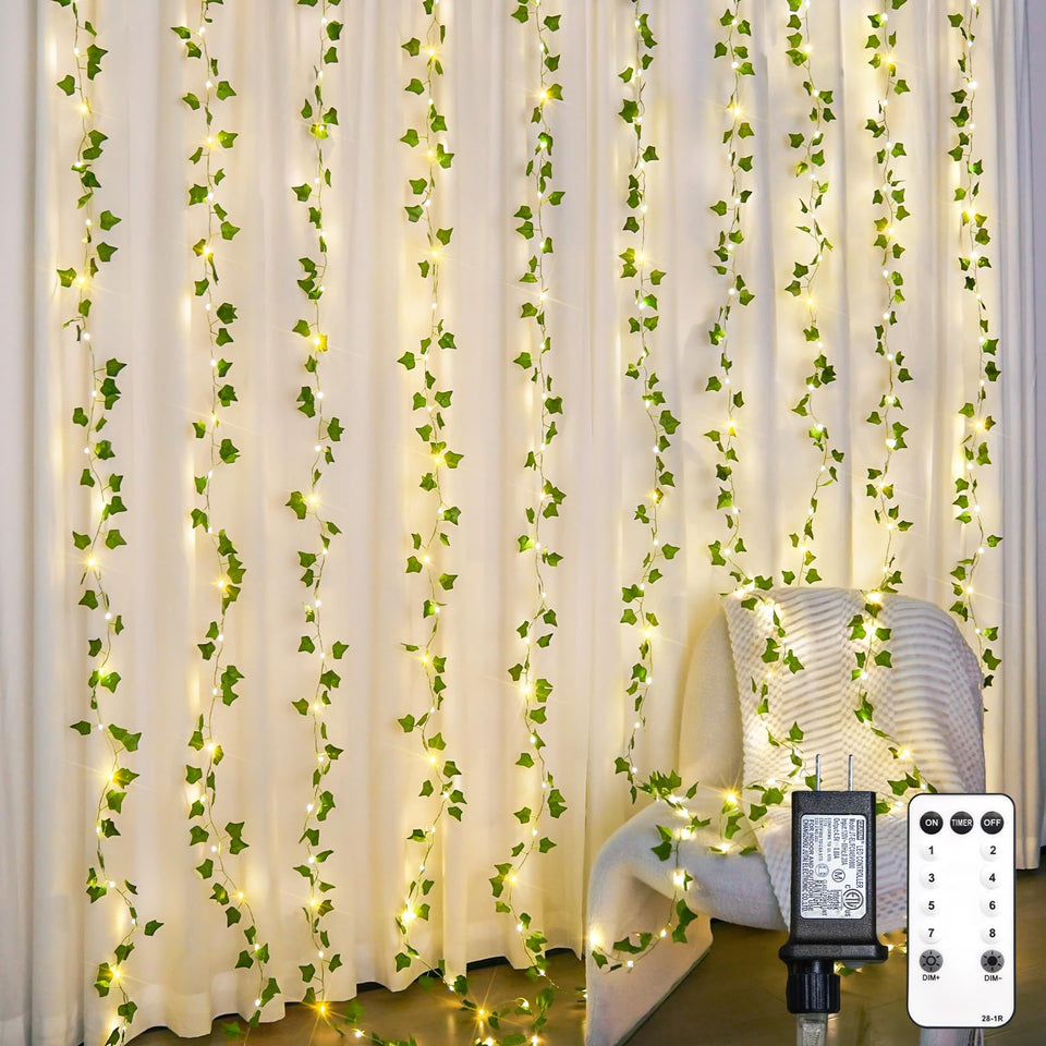 suddus 300 LED vines bundle setup close-up highlights easy installation and warm ambient glow