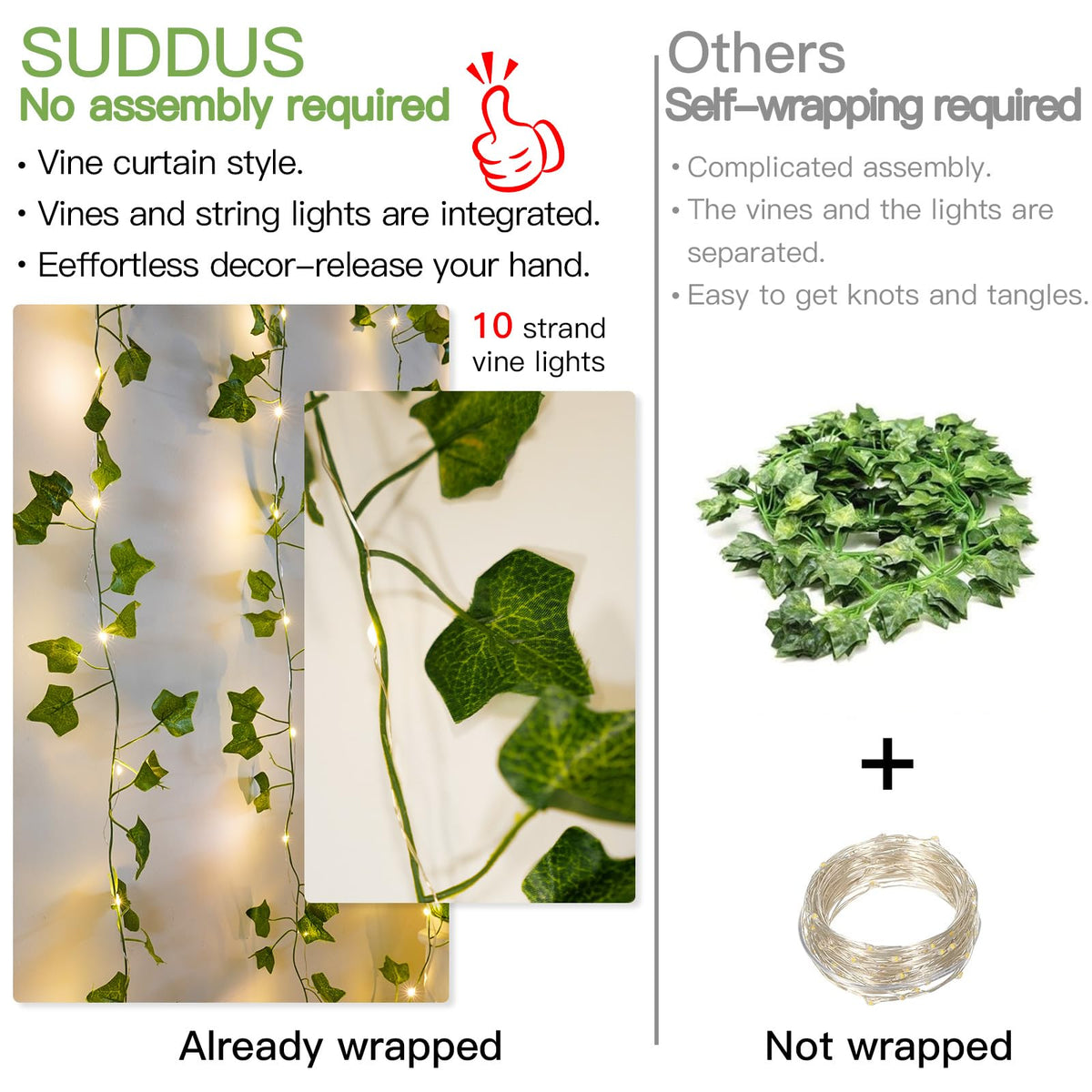 Suddus flexible vine string lights for dorms and living spaces.