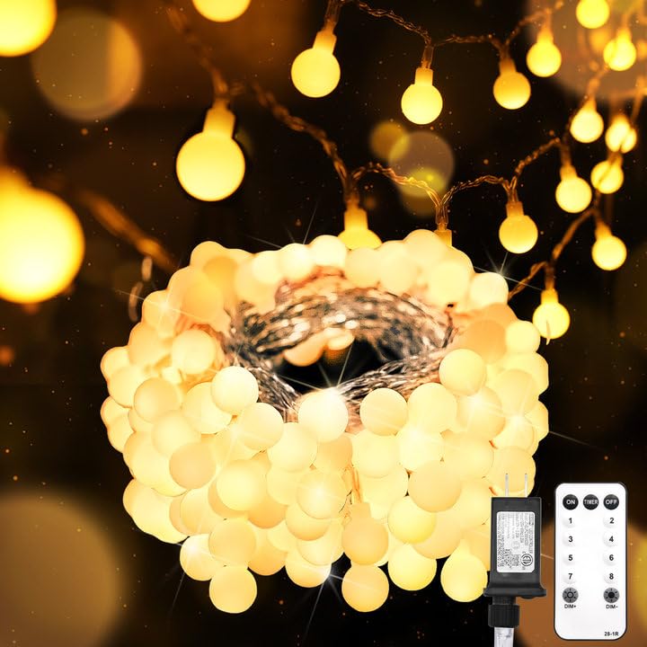 Suddus globe string lights illuminate bedroom with a warm glow
