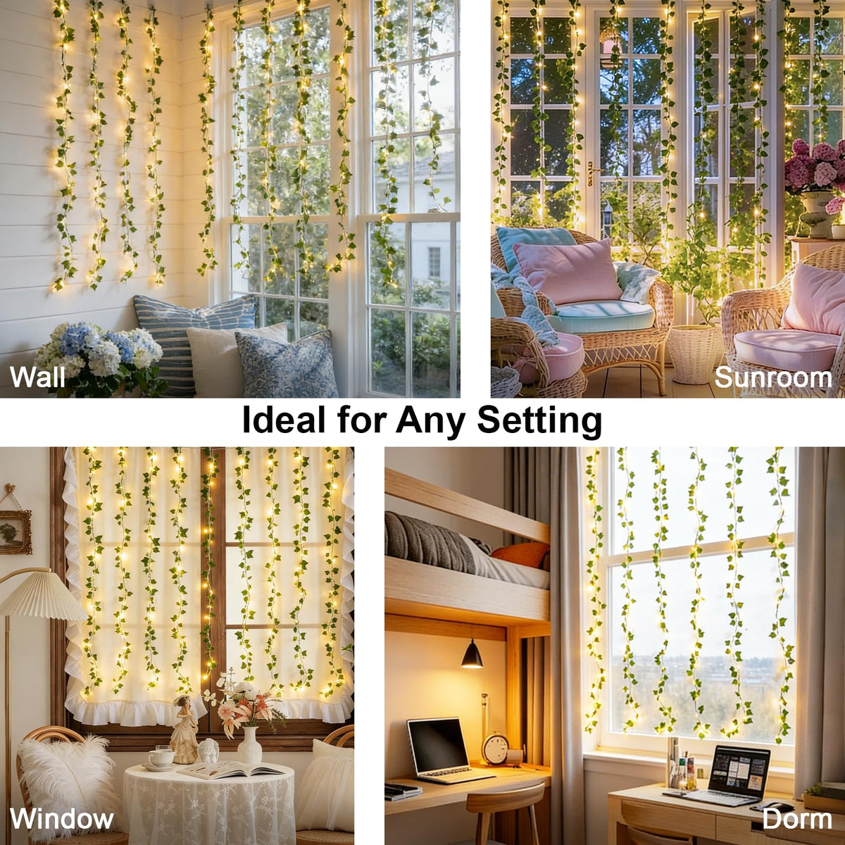 Suddus ivy curtain lights create romantic ambiance for weddings and parties.