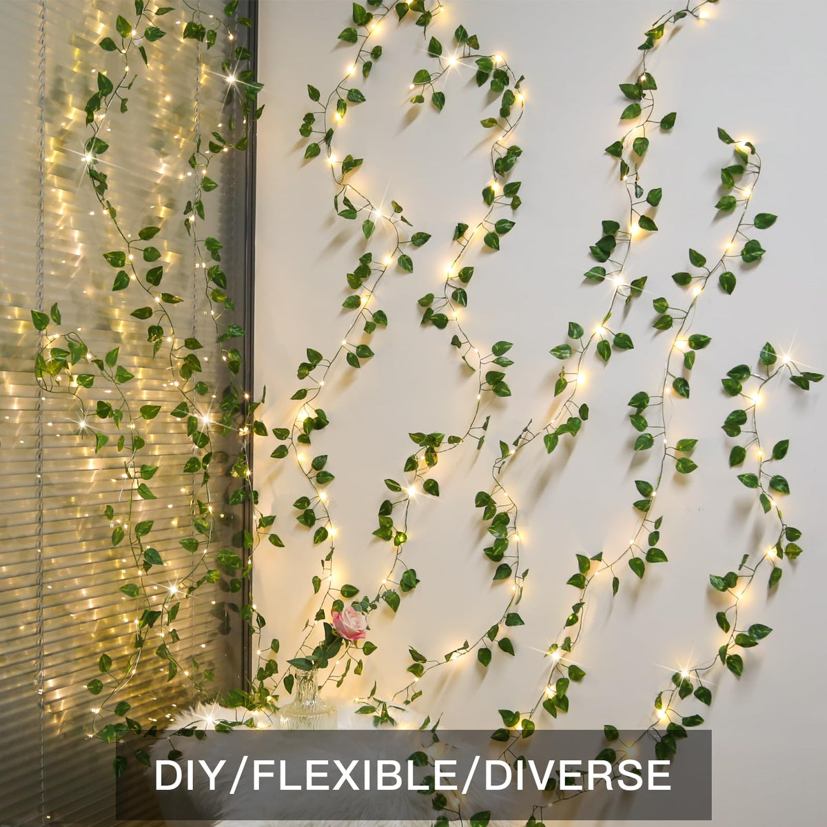suddus Vines with Lights draped in a bedroom for cozy, romantic ambience.