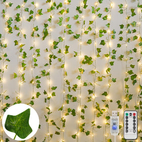 Suddus vines with light illuminate the bedroom with warm ambient glow.