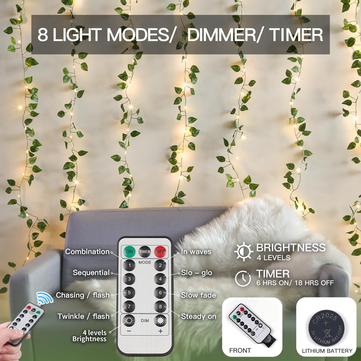 suddus Vines with Lights span 6.56 feet for versatile wall decor.