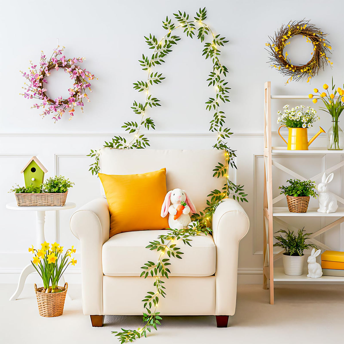 Suddus Willow Leaf Garland with 40 LEDs for indoor or outdoor glow