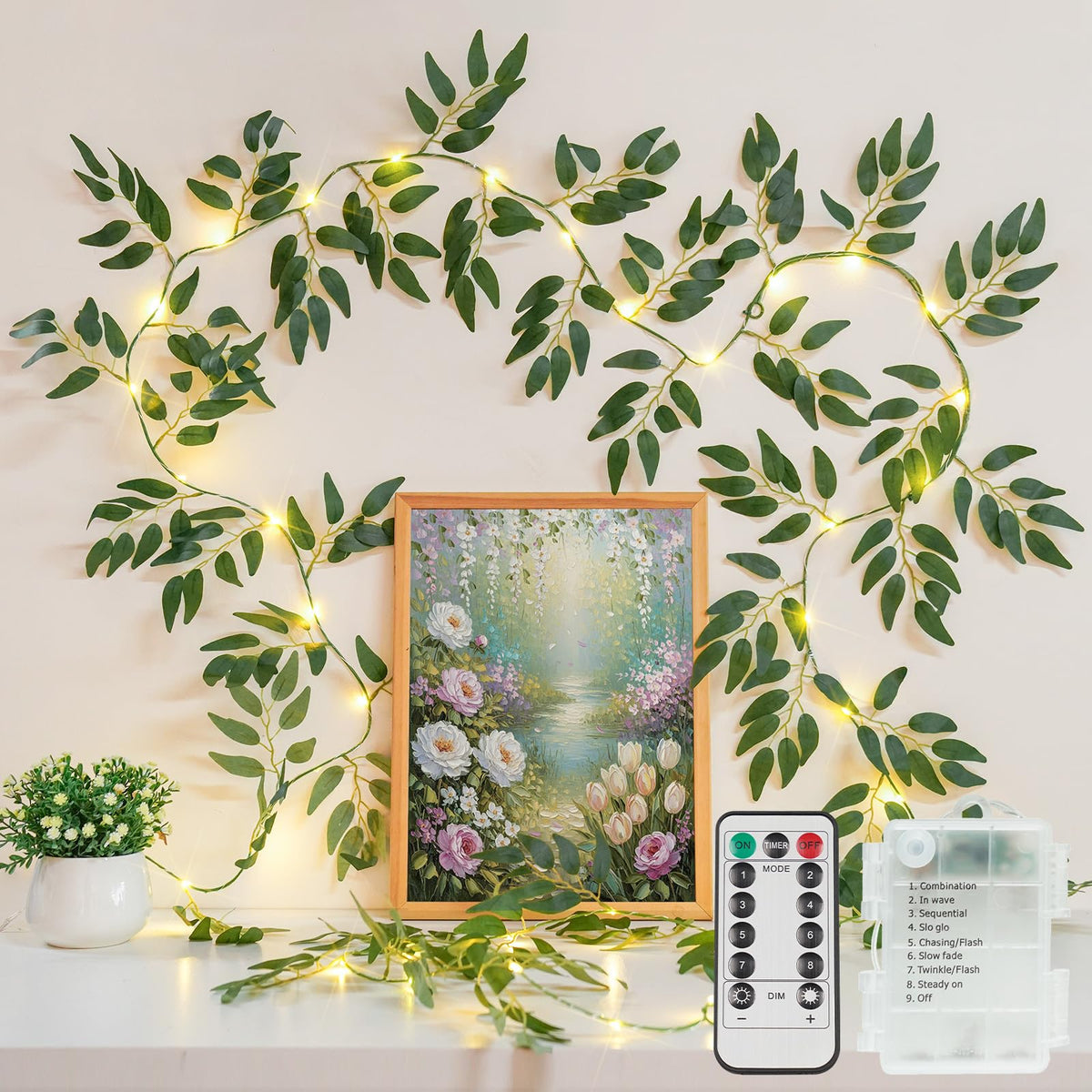 Suddus Willow Vine Fairy Lights 12ft drape for cozy bedroom ambiance