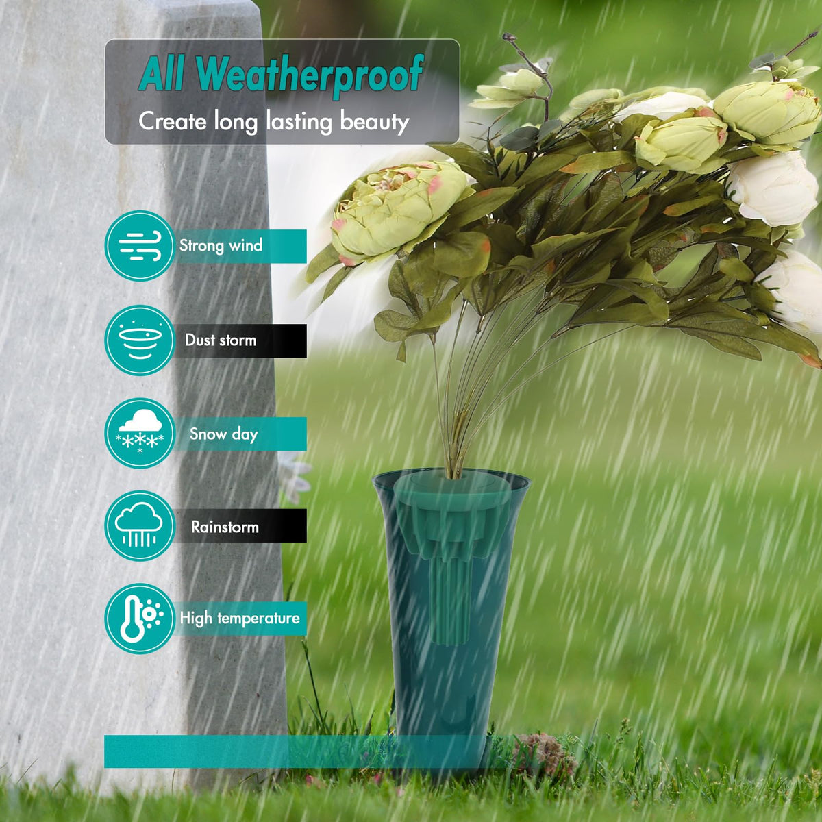 SUDLEK green silicone insert fits various vase sizes for gravesite displays