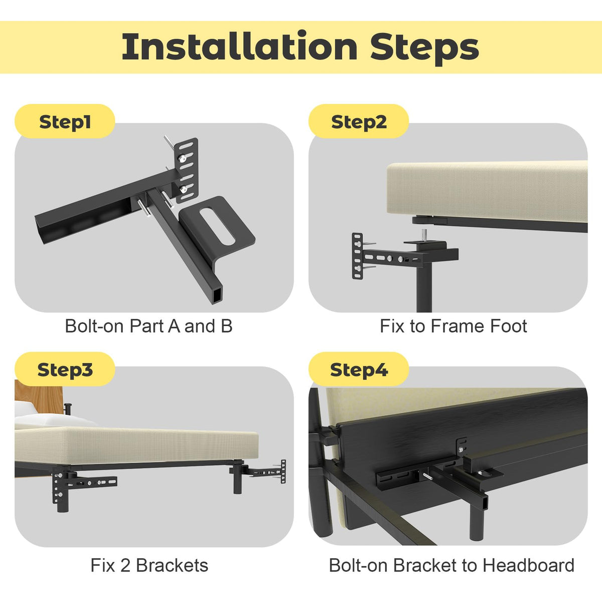 Universal compatibility supports Twin to King sizes with Suemoss brackets.