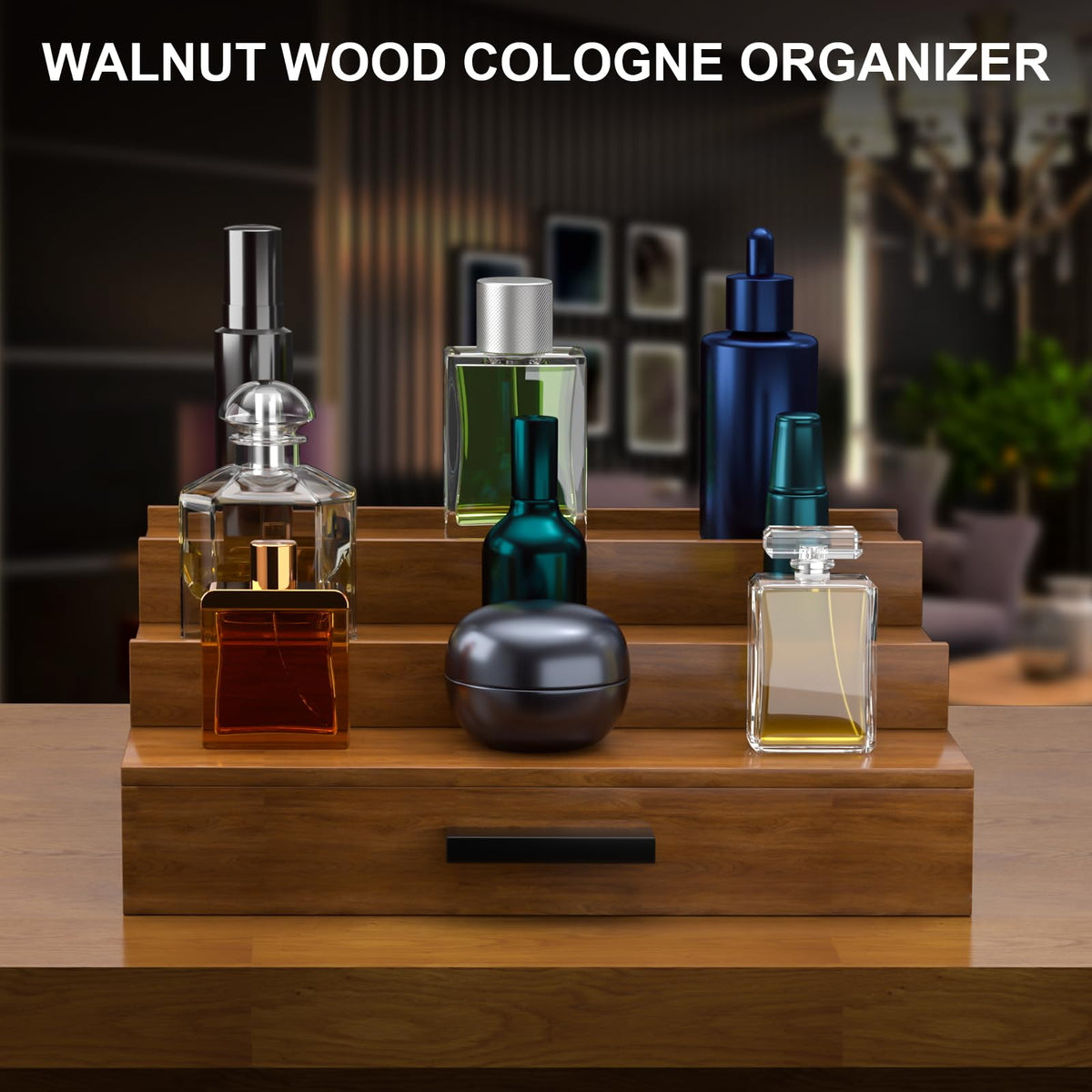 Sueuapp versatile storage rack for fragrances and accessories.
