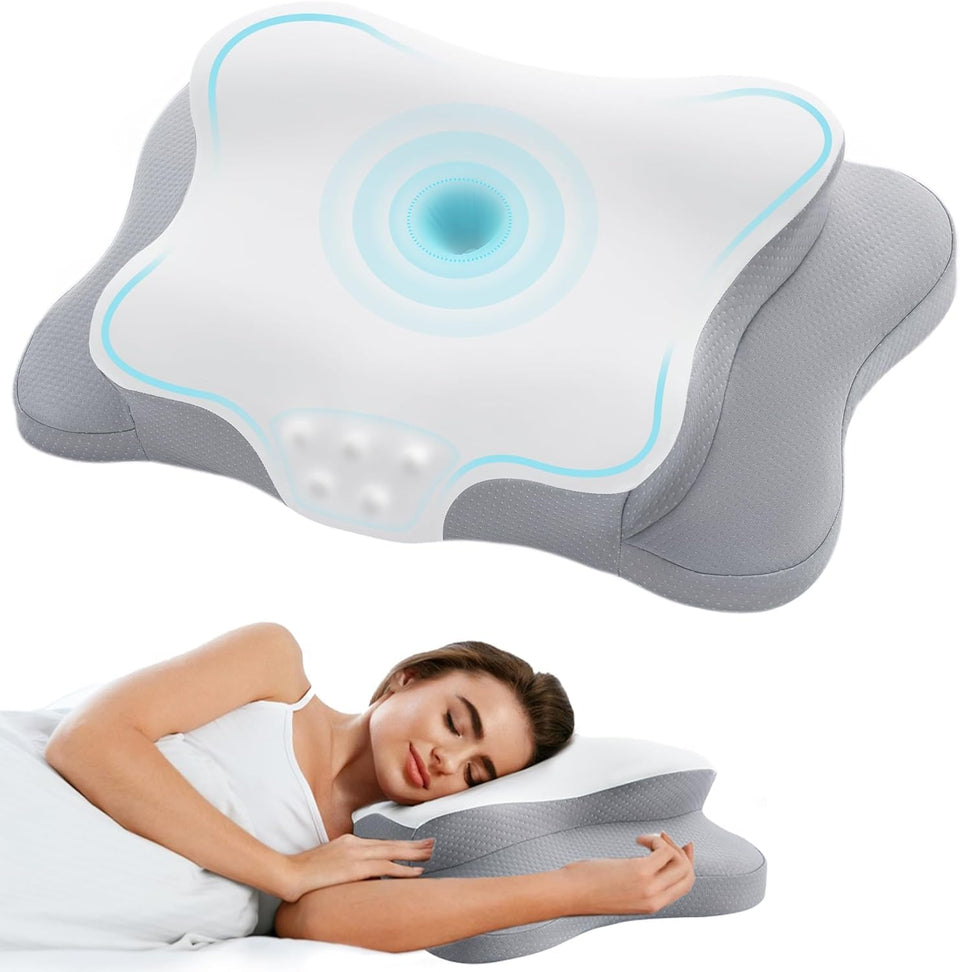 SUFOR patented ergonomic contour pillow supports neck alignment and comfort.