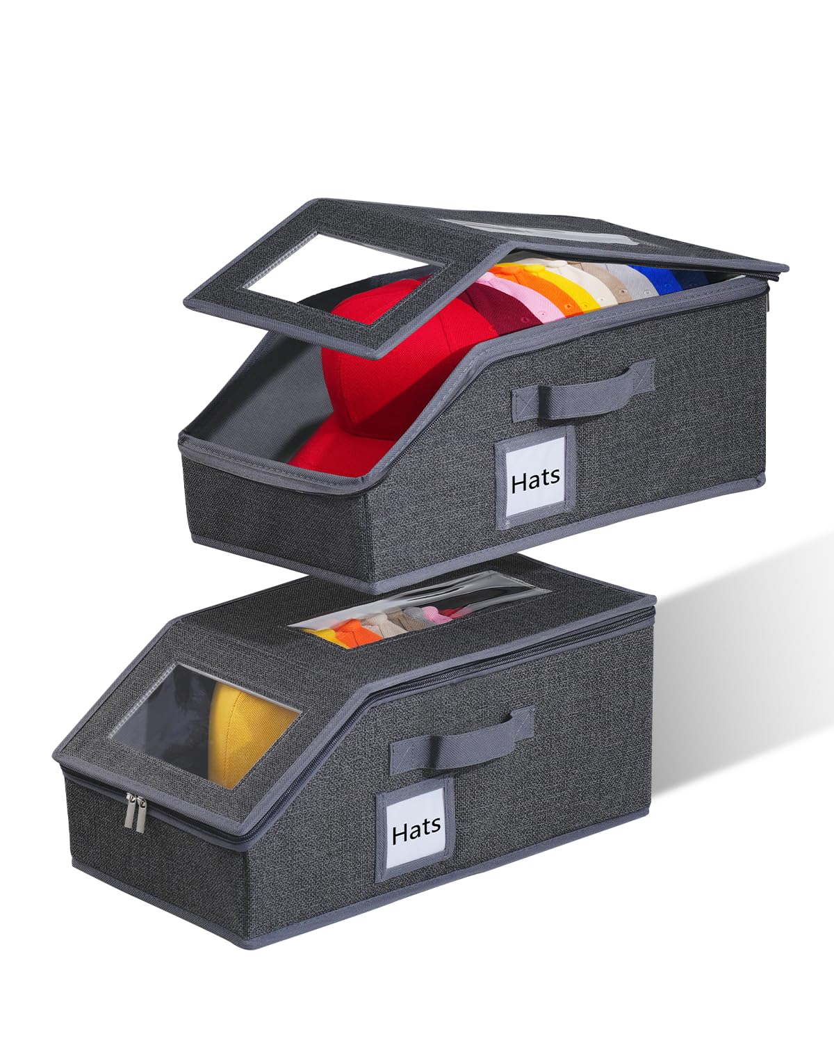 Sugar Swan stackable hat organizer front view with clear windows for easy identification.