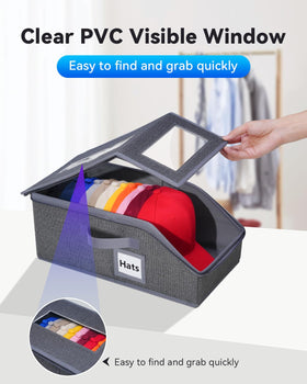 Sugar Swan hat organizer showing two clear windows for quick hat spotting.