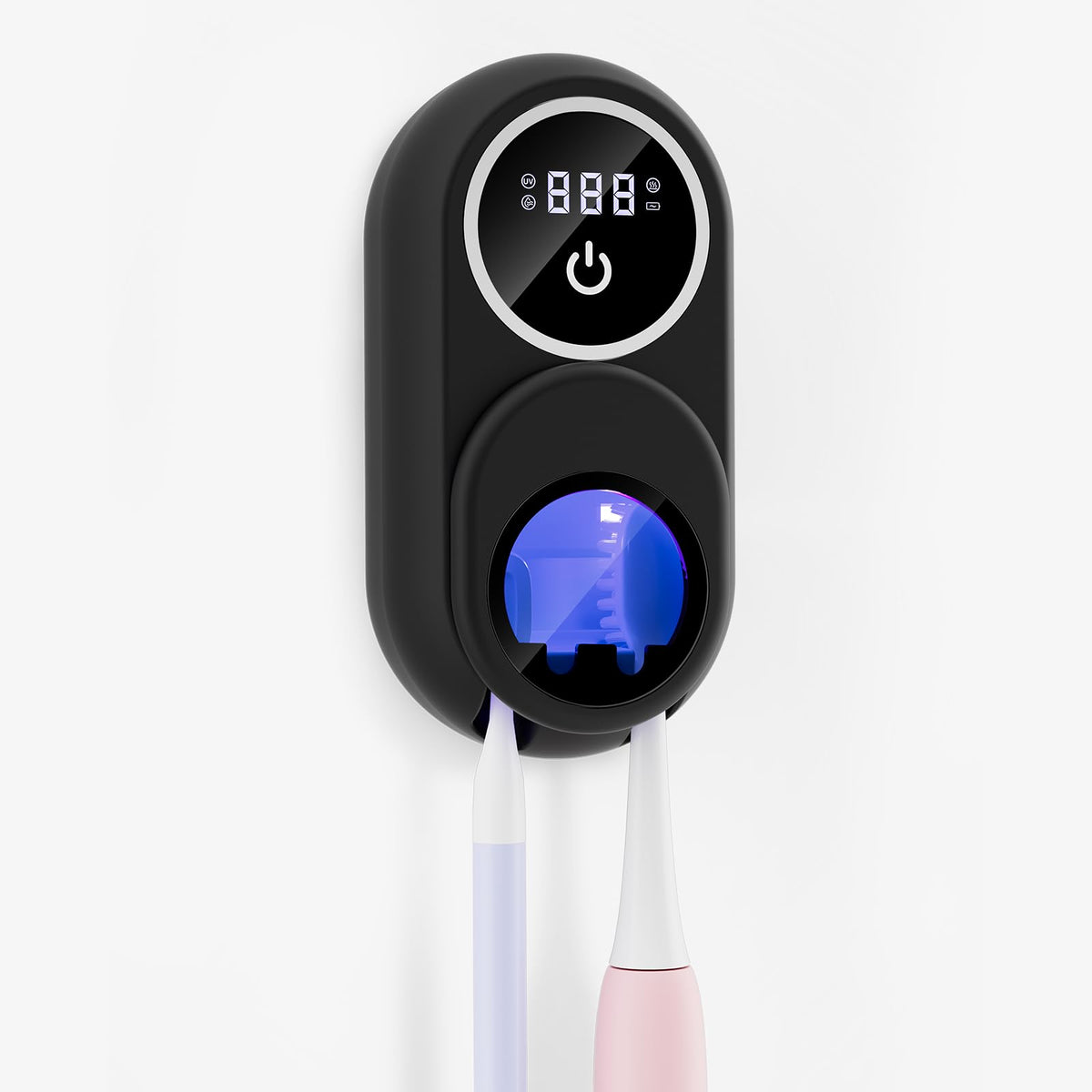 Sugar Swan UV sanitizer with two slots, front view for countertop organization
