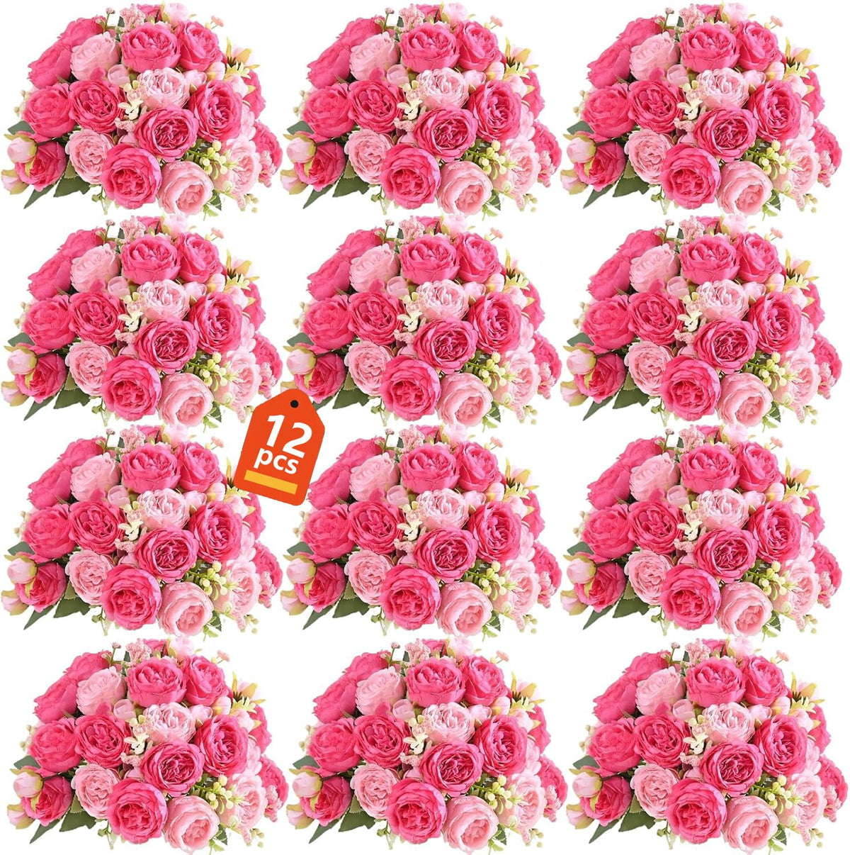 SugarHuLu peonies 12-bundle pink for elegant home décor and long-lasting beauty.