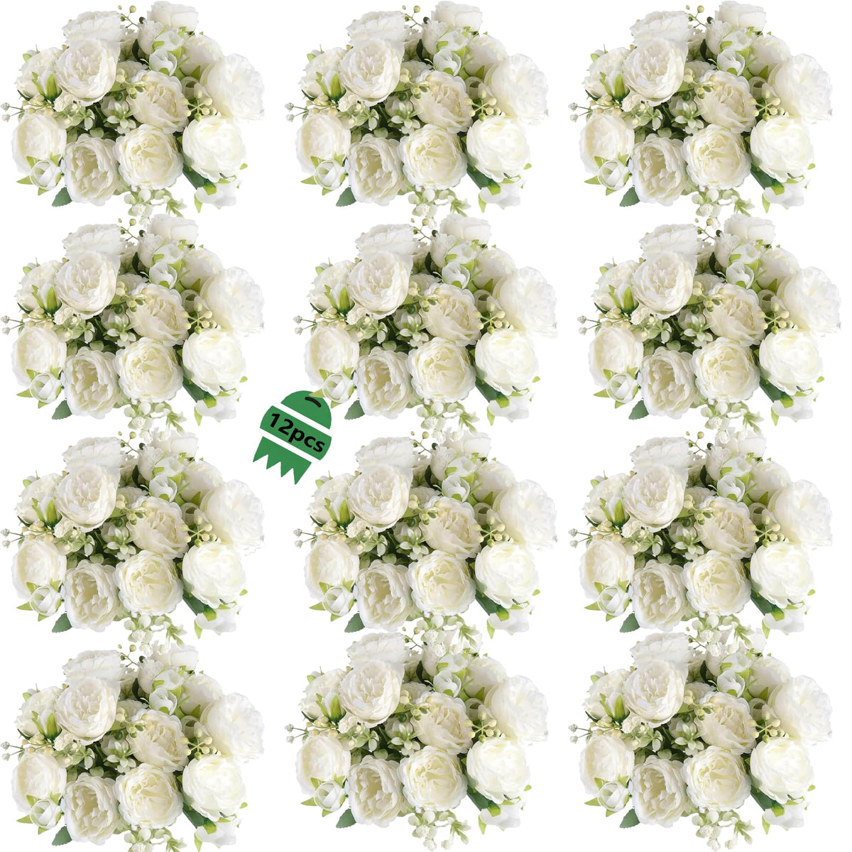 SugarHuLu white peonies bouquet with 12 bundles, ideal for elegant centerpieces