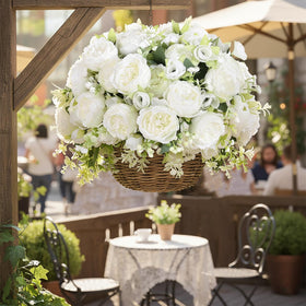SugarHuLu dining room decor featuring white peonies centerpiece