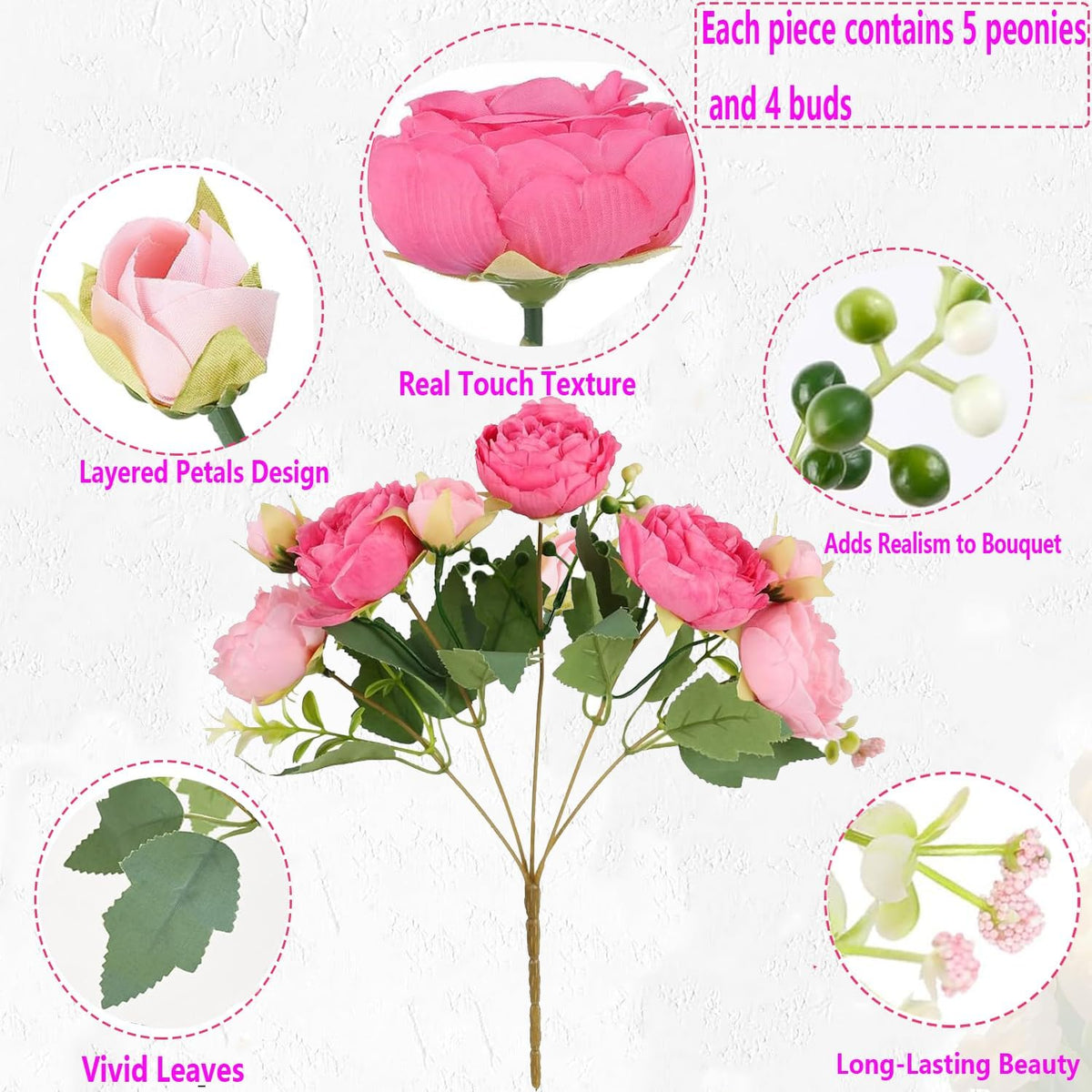 SugarHuLu peonies stems arrangement easy to trim for DIY centerpieces.