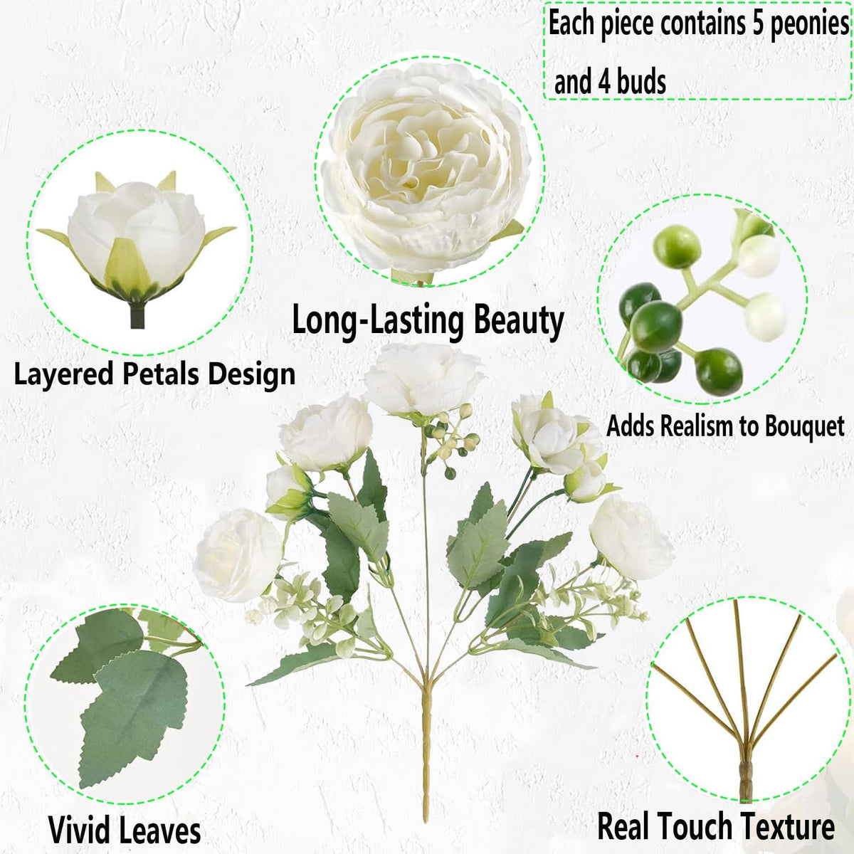 SugarHuLu peonies with flexible stems for easy vase shaping