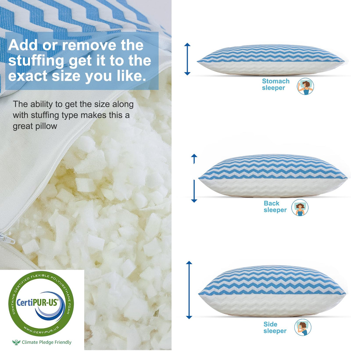 Suhedy queen-size pillow with washable cover for easy cleaning and freshness.