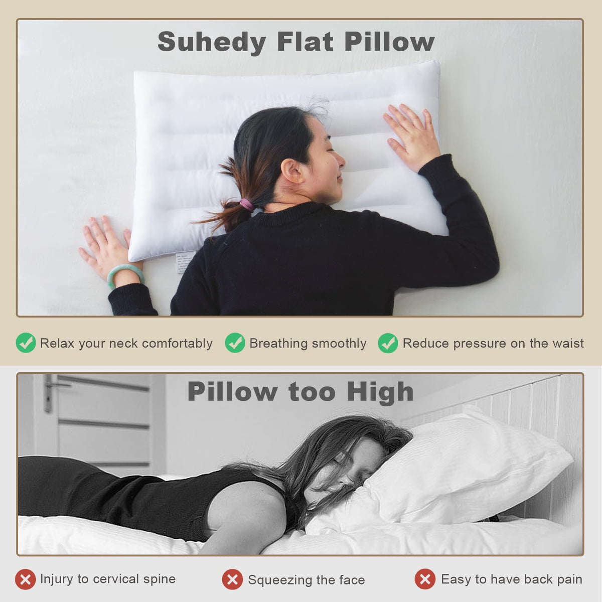 Suhedy Thin Pillow close-up of skin-friendly cover feels soft