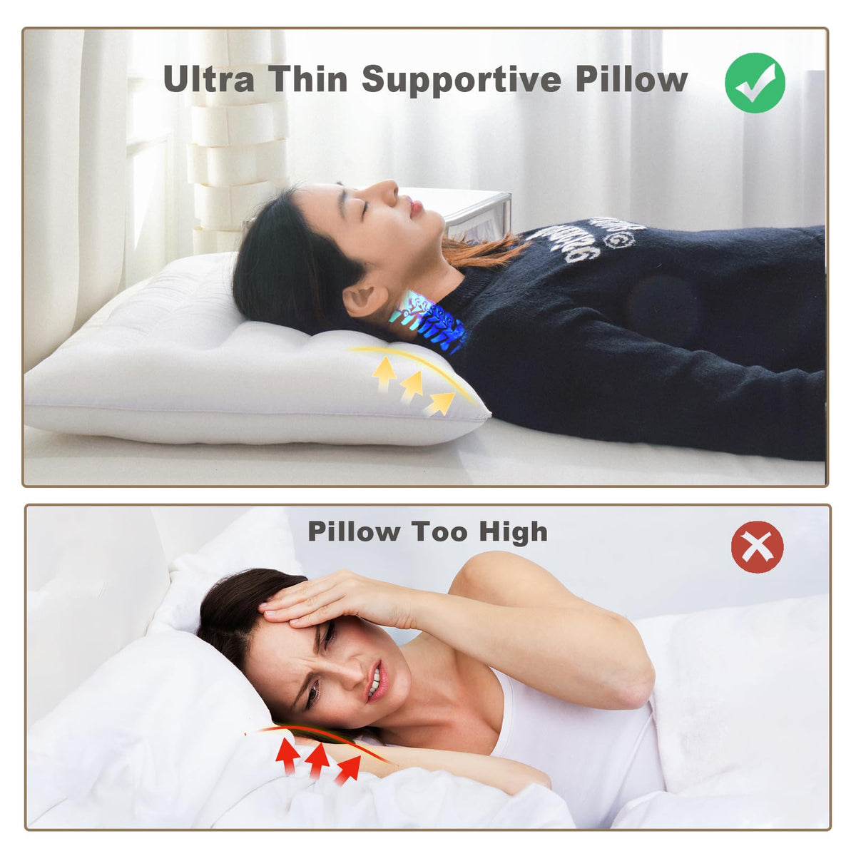 Suhedy Thin Pillow side-sleeping view aids breathing and facial pressure relief