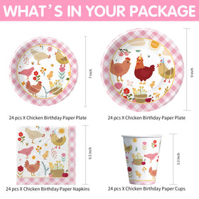Suhelkit chicken dessert plate featuring lively illustrations for kid-friendly celebrations.