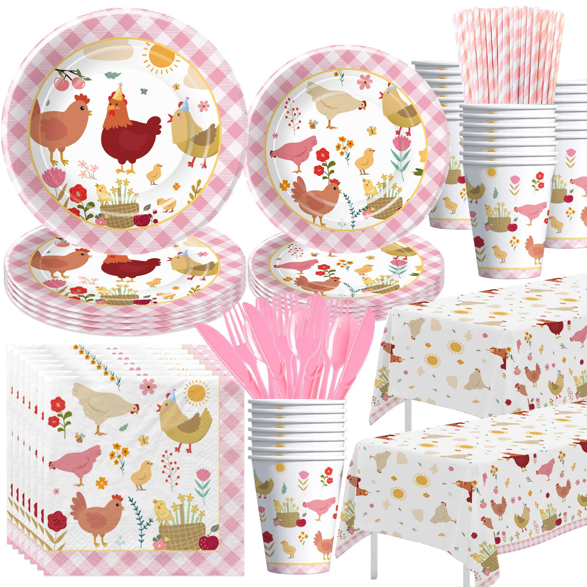 Suhelkit chicken dinner plate with vibrant farm design for easy party dining.