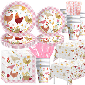 Suhelkit chicken dinner plate with vibrant farm design for easy party dining.