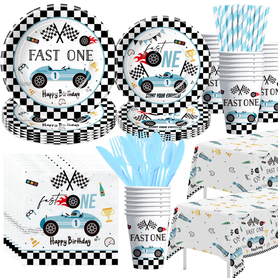 Suhelkit Fast One blue race car dinner plate, perfect for sturdy serving at a 1st birthday