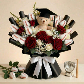Suhine baseball-theme rose bouquet perfect for event decor