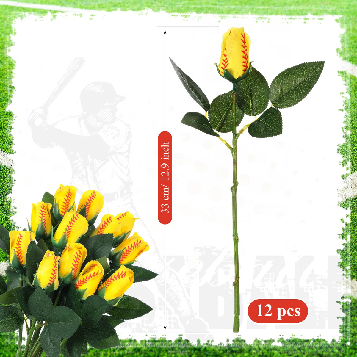 Suhine softball rose bouquet 12-roses handheld, easy-to-hold floral accent.