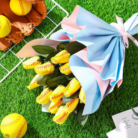 Suhine softball rose bouquet 12-roses vase, perfect centerpiece for tables.