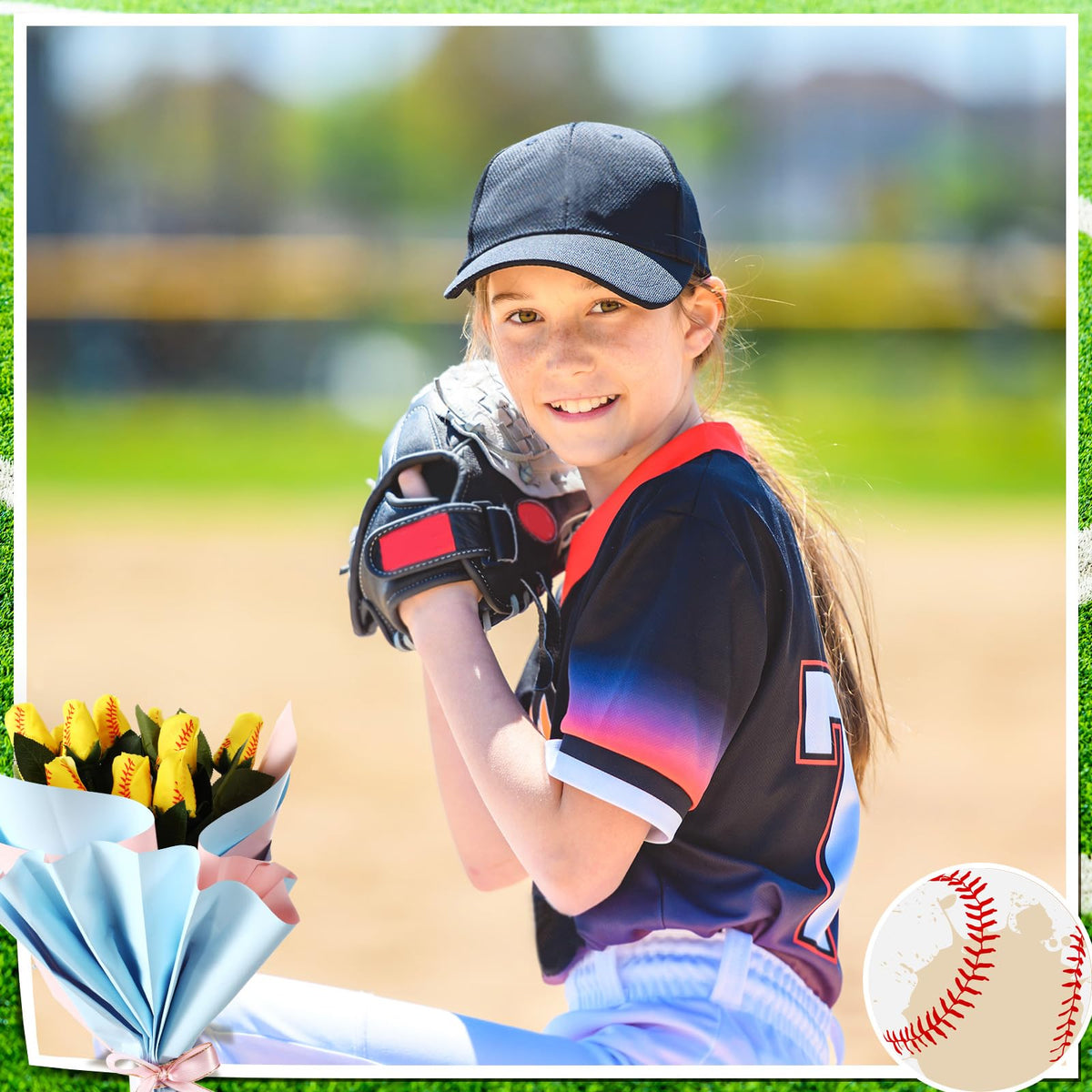 Suhine softball rose bouquet gift set, ideal for graduations and team celebrations.