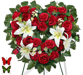 Suhookoo cemetery flower standing heart wreath emphasizes graveside remembrance