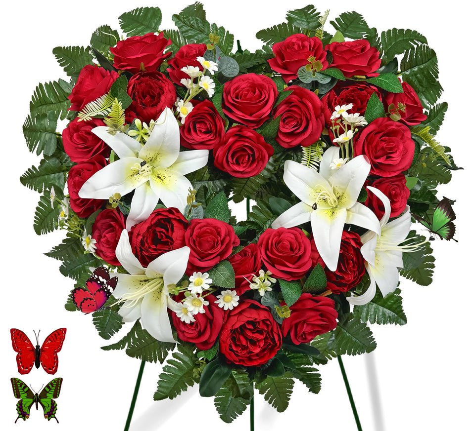 Suhookoo cemetery flower standing heart wreath emphasizes graveside remembrance