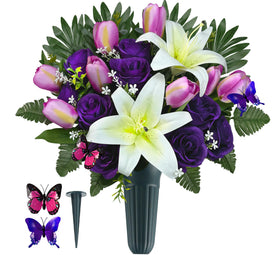 SUHOOKOO cemetery flowers with vase included for durable grave decor.