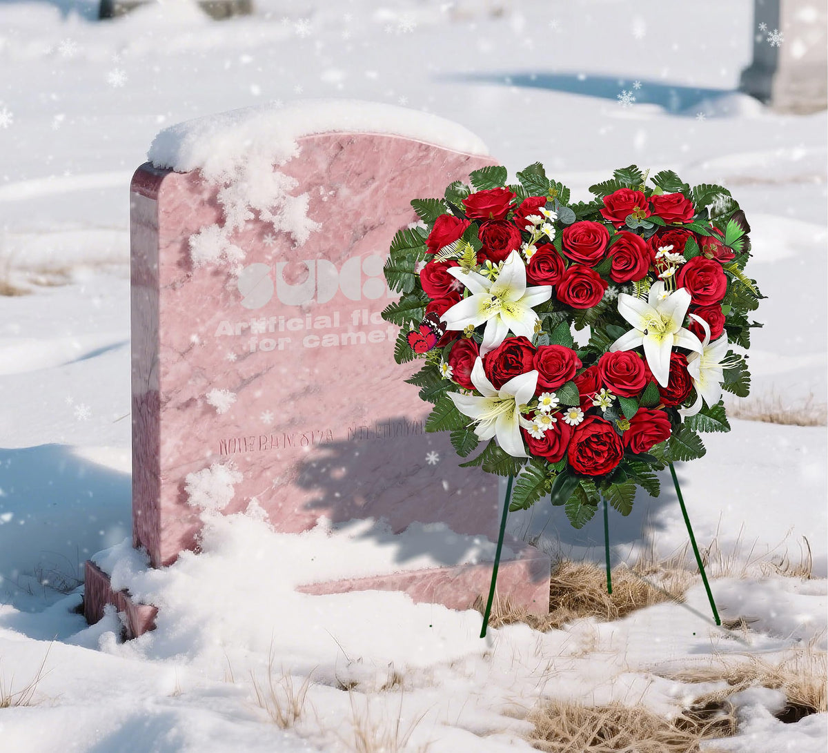 Suhookoo cemetery wreath with easel stand provides a stable display