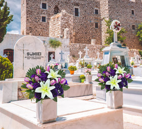 SUHOOKOO elegant silk arrangement adds serene dignity to gravesites.