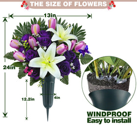 SUHOOKOO purple and white arrangement perfect for headstone tributes.