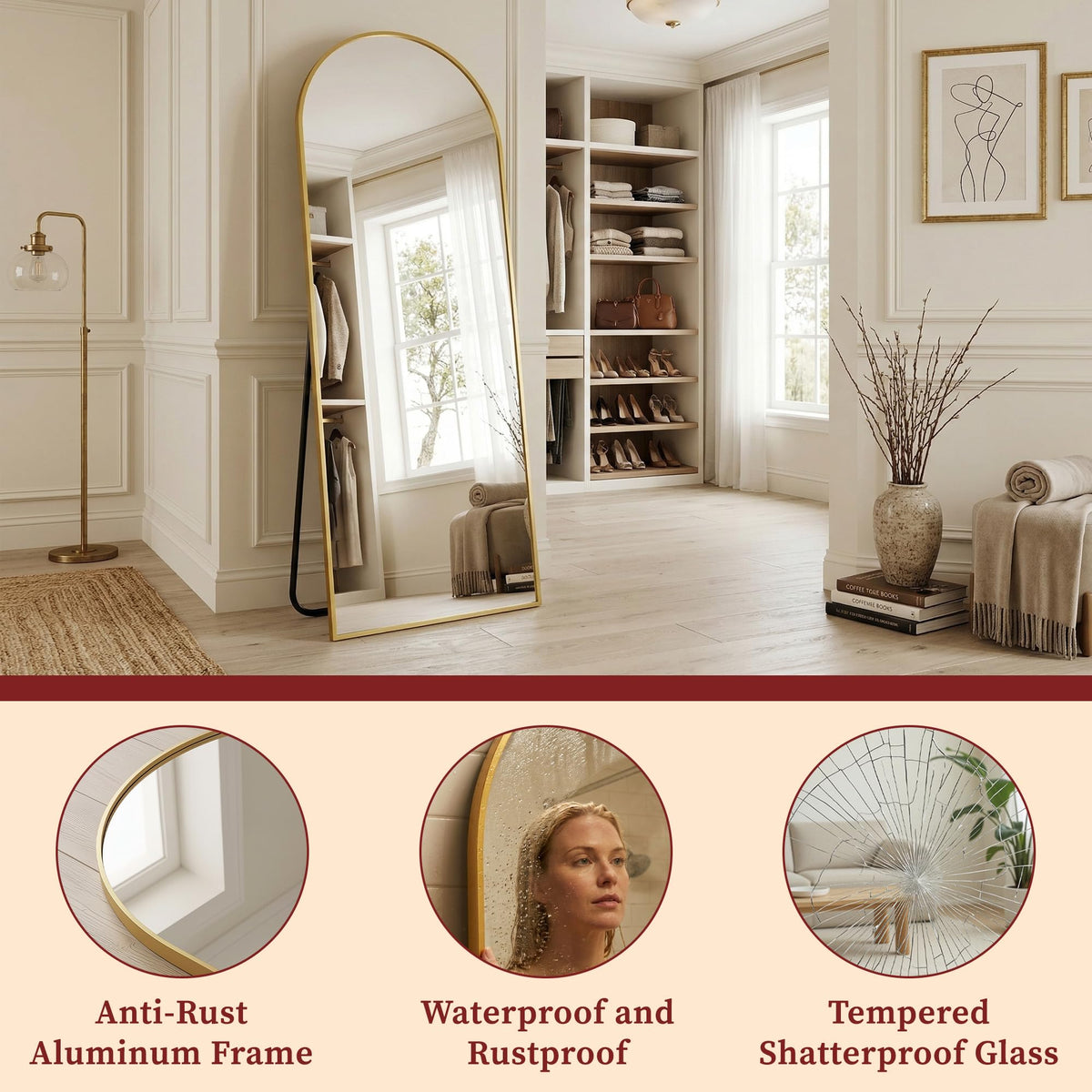 Suidia mirror for fitness or dance spaces with full-height viewing