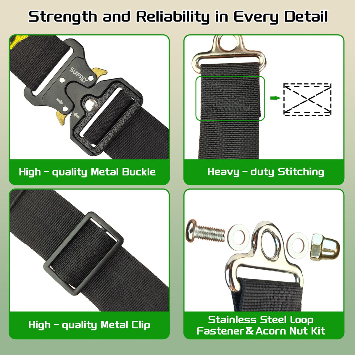 suifaly adjustable-length-straps showing fit on varied bin sizes.